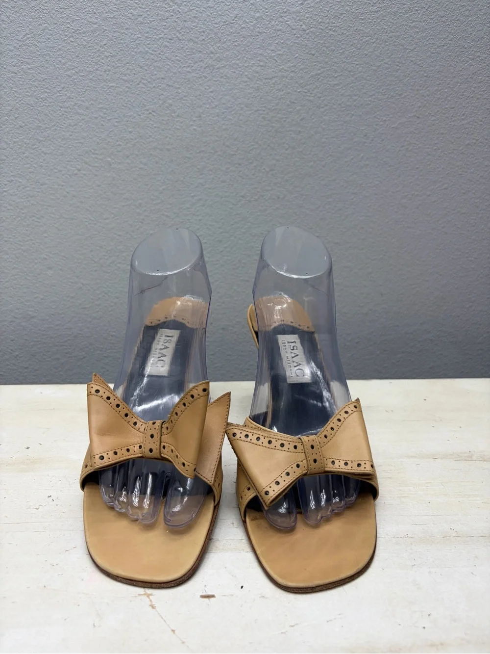 Isaac Mizrahi Brown Leather Open Toe Bow Slide Pumps Size 10